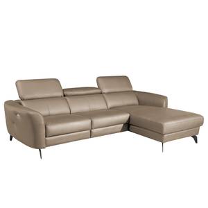 Ecksofa Leary Echtleder - Taupe - Longchair davorstehend rechts - Relaxfunktion