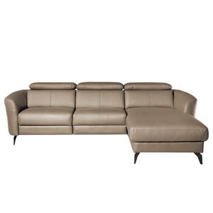 Ecksofa Leary Echtleder - Taupe - Longchair davorstehend rechts - Relaxfunktion