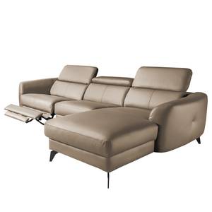 Ecksofa Leary Echtleder - Taupe - Longchair davorstehend rechts - Relaxfunktion