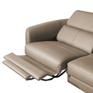 Canapé d’angle Leary Cuir véritable - Taupe - Méridienne courte à droite (vue de face) - Fonction relaxation