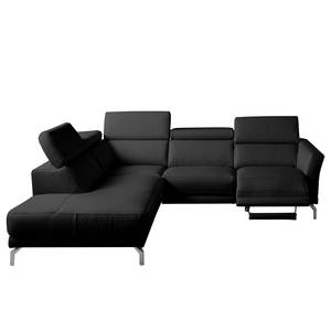 Canapé d’angle Lebel Cuir véritable - Noir - Méridienne longue à gauche (vue de face) - Fonction relaxation