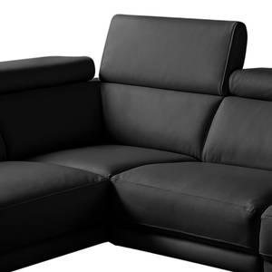 Canapé d’angle Lebel Cuir véritable - Noir - Méridienne longue à gauche (vue de face) - Fonction relaxation