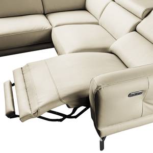 Ecksofa Lebel Echtleder - Creme - Ottomane davorstehend links - Relaxfunktion