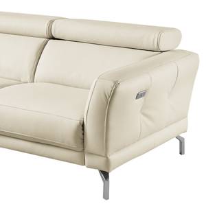 Ecksofa Lebel Echtleder - Creme - Ottomane davorstehend links - Relaxfunktion