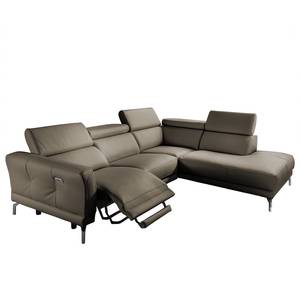 Ecksofa Lebel Echtleder - Taupe - Ottomane davorstehend rechts - Relaxfunktion