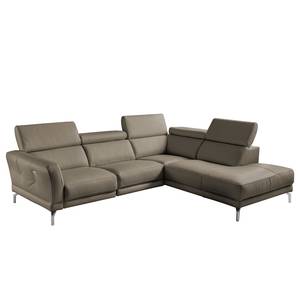 Ecksofa Lebel Echtleder - Taupe - Ottomane davorstehend rechts - Relaxfunktion