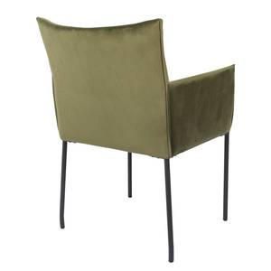 Chaises à accoudoirs Barra (lot de 2) Velours / Métal - Noir - Vert olive