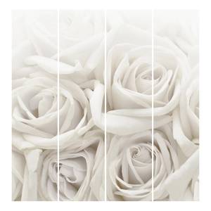 Schuifgordijnen Witte Rozen (4-delig) microvezel - Wandmontage