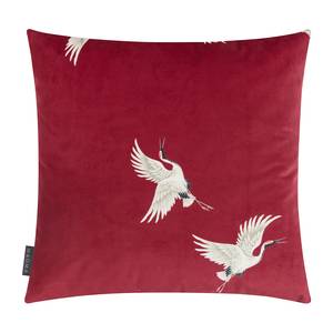 Housse de coussin grues cendrées Tissu mélangé - Rouge / Crème - Rouge