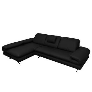 Ecksofa Whaltey I Pigmentiertes Leder - Schwarz - Longchair davorstehend links