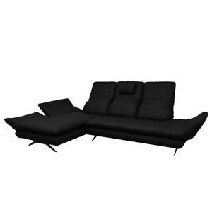 Ecksofa Whaltey I Pigmentiertes Leder - Schwarz - Longchair davorstehend links