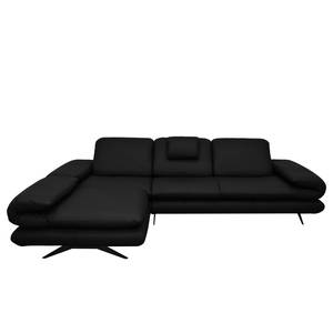 Ecksofa Whaltey I Pigmentiertes Leder - Schwarz - Longchair davorstehend links