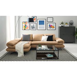 Hoekbank Whaltey III antieke leerlook - Beige - Longchair vooraanzicht links