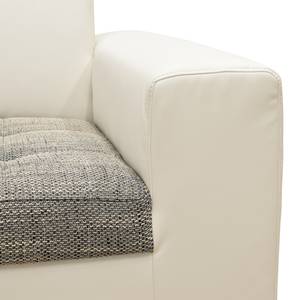 Canapé panoramique Roblin II Tissu structuré / Imitation cuir - Gris / Blanc - Méridienne courte à gauche (vue de face) - Fonction couchage - Coffre de lit