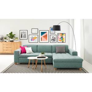 Ecksofa Roblin Webstoff Guro: Aqua - Longchair davorstehend rechts - Schlaffunktion