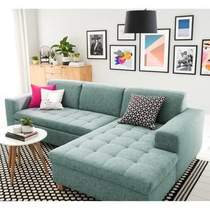 Ecksofa Roblin Webstoff - Webstoff Guro: Aqua - Longchair davorstehend rechts - Schlaffunktion