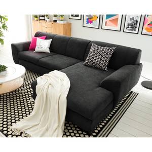 Ecksofa Lefroy mit Longchair Microfaser Meli: Schwarz - Longchair davorstehend rechts - Ohne Schlaffunktion