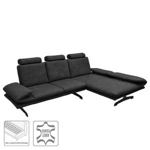 Ecksofa Beastey II Echtleder - Schwarz - Longchair davorstehend rechts