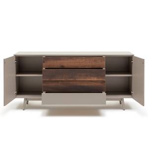 Buffet Misano Placage en bois véritable - Gris Sahara / Planches de chêne - Gris Sahara / Poutres en chêne - Sans éclairage