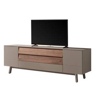 Meuble TV Misano Placage en bois véritable - Gris Sahara / Planches de chêne - Gris Sahara / Poutres en chêne - Sans éclairage