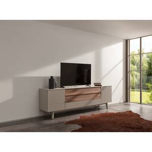 Meuble TV Misano Placage en bois véritable - Gris Sahara / Planches de chêne - Gris Sahara / Poutres en chêne - Sans éclairage