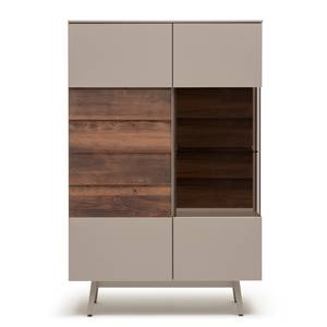 Highboard Misano fineer van echt hout - Sahara grijs/Balkeneikenhout - Glazendeur rechts - Zonder verlichting