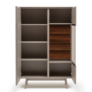 Highboard Misano fineer van echt hout - Sahara grijs/Balkeneikenhout - Glazendeur rechts - Zonder verlichting