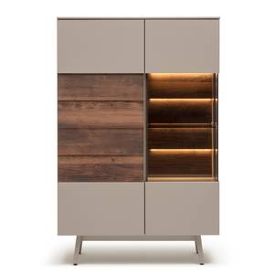 Highboard Misano fineer van echt hout - Sahara grijs/Balkeneikenhout - Glazendeur rechts - Met verlichting