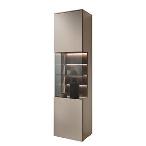 Vitrine Misano Placage en bois véritable - Gris Sahara / Planches de chêne - Gris Sahara / Poutres en chêne - Butoir à gauche - Avec éclairage