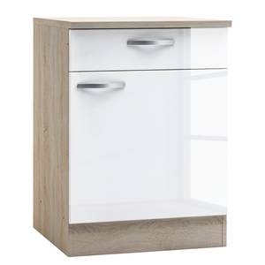 Lage kast Selas I glanzend wit/eikenhouten look - Breedte: 60 cm