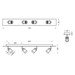 Plafondlamp Carl I aluminium - Messing - Aantal lichtbronnen: 4