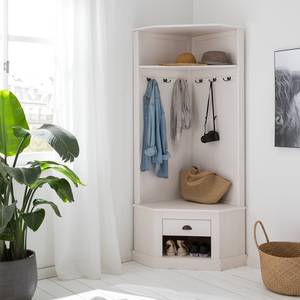 Eck-Kompaktgarderobe Neely Kiefer massiv - Pinie Weiß