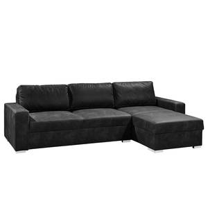 Ecksofa Trevelin Antiklederlook - Anthrazit - Longchair davorstehend rechts