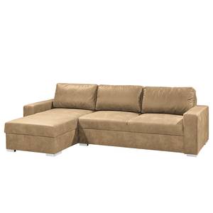 Ecksofa Trevelin Antiklederlook - Beige - Longchair davorstehend links