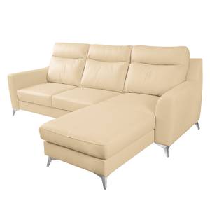 Ecksofa Navarro Echtleder / Kunstleder - Warmes Beige - Longchair davorstehend rechts - Keine Funktion