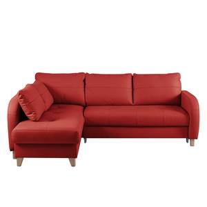 Canapé d’angle Monserrat Cuir véritable / Imitation cuir - Rouge - Méridienne courte à gauche (vue de face) - Fonction couchage
