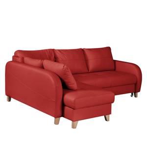 Canapé d’angle Monserrat Cuir véritable / Imitation cuir - Rouge - Méridienne courte à gauche (vue de face) - Fonction couchage