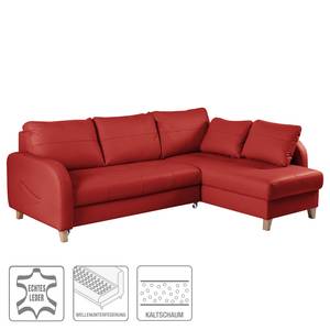 Ecksofa Monserrat Echtleder / Kunstleder - Rot - Longchair davorstehend rechts - Schlaffunktion