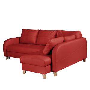 Canapé d’angle Monserrat Cuir véritable / Imitation cuir - Rouge - Méridienne courte à droite (vue de face) - Fonction couchage