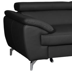 Canapé d’angle Martinez Cuir véritable / Imitation cuir - Noir - Méridienne longue à droite (vue de face) - Fonction couchage - Coffre de lit