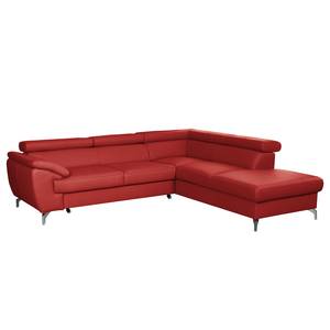 Canapé d’angle Martinez Cuir véritable / Imitation cuir - Rouge - Méridienne longue à droite (vue de face) - Fonction couchage - Coffre de lit