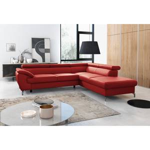 Canapé d’angle Martinez Cuir véritable / Imitation cuir - Rouge - Méridienne longue à droite (vue de face) - Fonction couchage - Coffre de lit