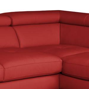 Canapé d’angle Lujan Cuir véritable / Imitation cuir - Rouge - Méridienne longue à droite (vue de face) - Fonction couchage - Coffre de lit