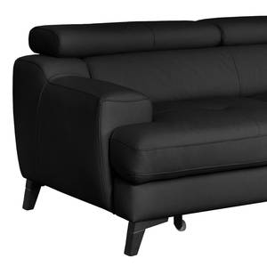 Canapé d’angle Lujan Cuir véritable / Imitation cuir - Noir - Méridienne longue à droite (vue de face) - Fonction couchage - Coffre de lit