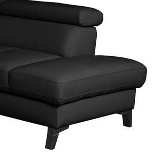 Canapé d’angle Lujan Cuir véritable / Imitation cuir - Noir - Méridienne longue à droite (vue de face) - Fonction couchage - Coffre de lit