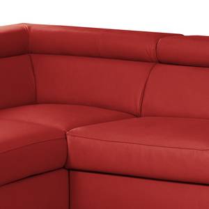 Canapé d’angle Martinez Cuir véritable / Imitation cuir - Rouge - Méridienne longue à gauche (vue de face) - Fonction couchage - Coffre de lit