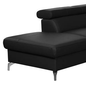 Canapé d’angle Martinez Cuir véritable / Imitation cuir - Noir - Méridienne longue à gauche (vue de face) - Fonction couchage - Coffre de lit