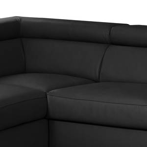 Canapé d’angle Martinez Cuir véritable / Imitation cuir - Noir - Méridienne longue à gauche (vue de face) - Fonction couchage - Coffre de lit