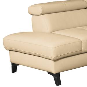 Ecksofa Lujan Echtleder / Kunstleder - Warmes Beige - Ottomane davorstehend links - Schlaffunktion - Bettkasten