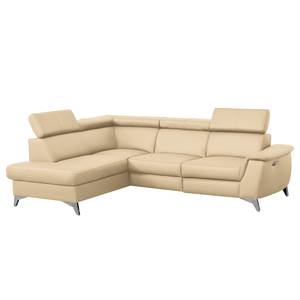 Ecksofa Lobos Echtleder / Kunstleder - Warmes Beige - Ottomane davorstehend links - Elektrisch verstellbar: 1 Motor mit Kabel